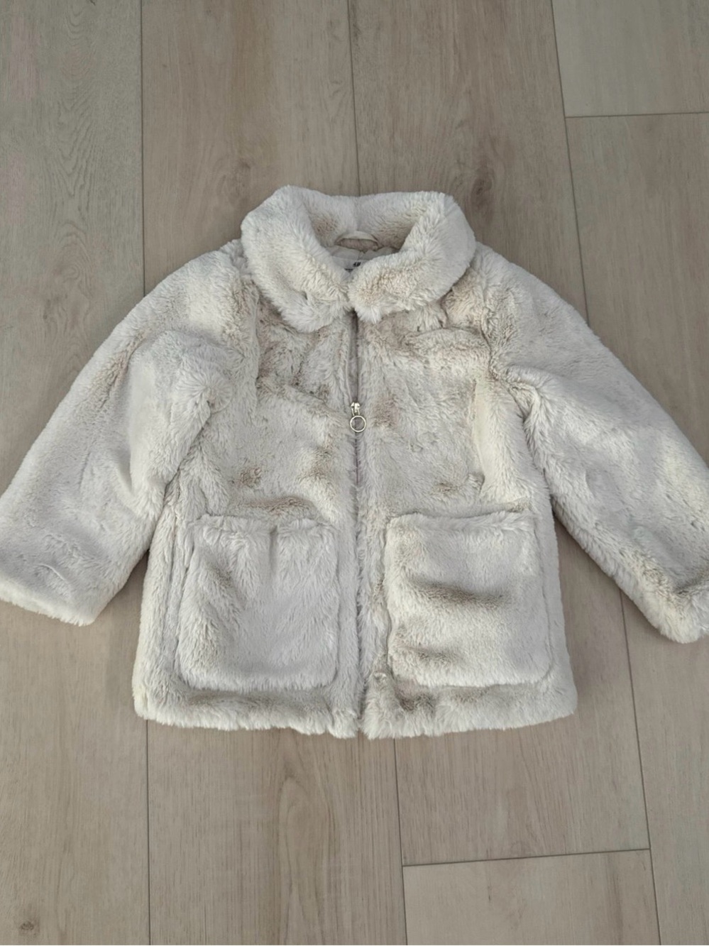 H&M H&M Girls Plush Faux Fur Coat Off-White/Tan Size 5T-6